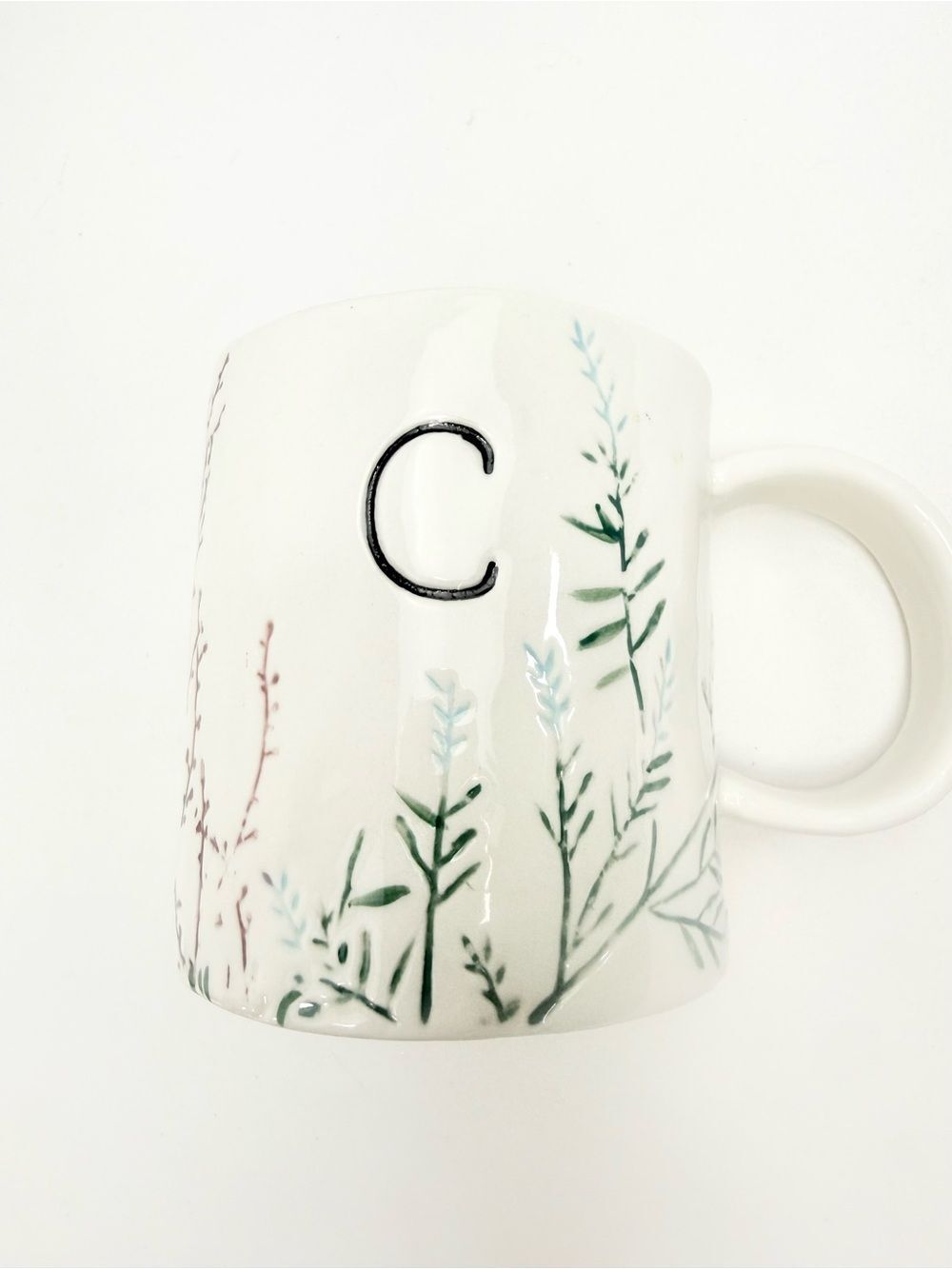 Anthropologie DAGNY Monogram Initial Letter C Textured Botanical Ceramic Mug - Picture 7 of 14